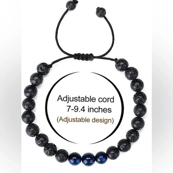 (BRAND NEW) MENS BLUE TIGERS EYE WITH LAVA STONE BRACELET. - Picture 3 of 3